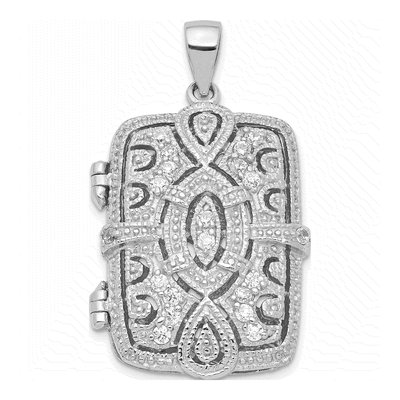 Sterling Silver CZ Rectangle Locket