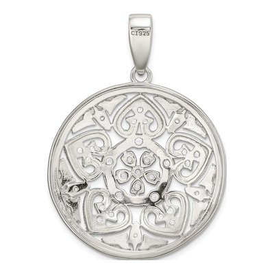 Sterling Silver CZ Pave Floral Circle Pendant – view 5