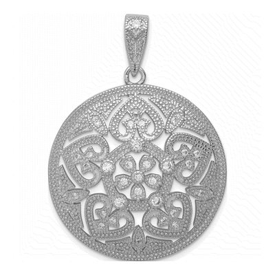 Sterling Silver CZ Pave Floral Circle Pendant