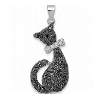 Sterling Silver CZ Cat Pendant