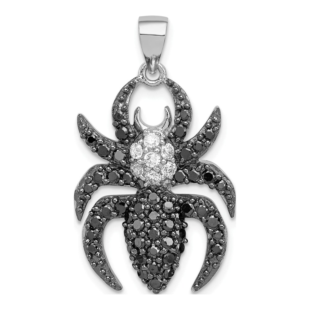 Sterling Silver Black & White CZ Spider Pendant