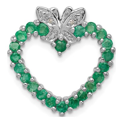 Sterling Silver Emerald & Diamond Heart Pendant