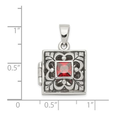 Sterling Silver Garnet Antiqued Square Locket – view 4