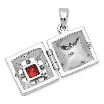 Sterling Silver Garnet Antiqued Square Locket – view 6