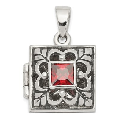 Sterling Silver Garnet Antiqued Square Locket