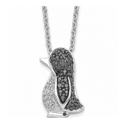 Sterling Silver 0.16 ct tw Diamond Penguin Necklace
