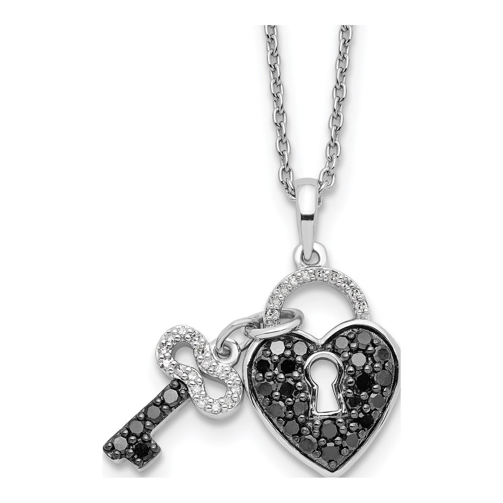 Sterling Silver 1/2 ct tw Diamond Heart Key Necklace
