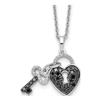Sterling Silver 1/2 ct tw Diamond Heart Key Necklace