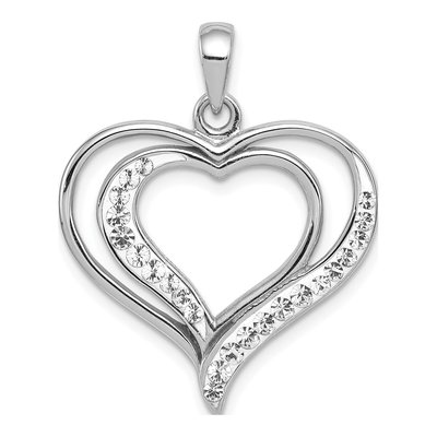Sterling Silver Crystal Double Heart Pendant