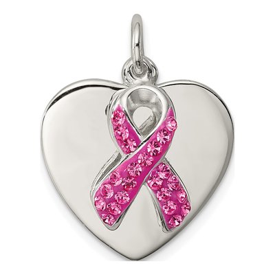 Sterling Silver Pink Ribbon Heart Pendant