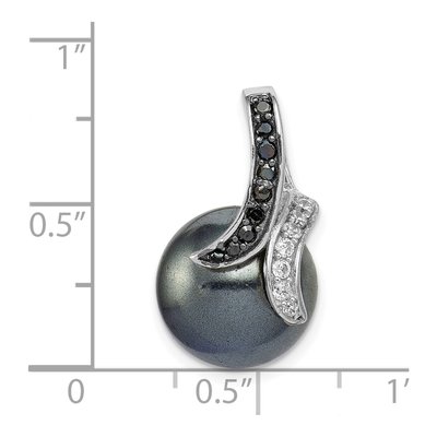 Sterling Silver Grey Freshwater Cultured Pearl & CZ Shell Pendant – view 3