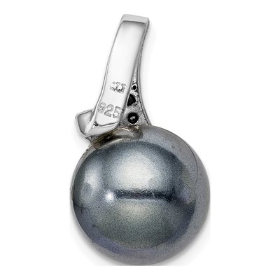 Sterling Silver Grey Freshwater Cultured Pearl & CZ Shell Pendant – view 4