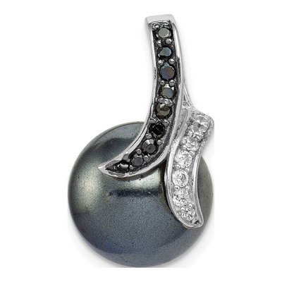 Sterling Silver Grey Freshwater Cultured Pearl & CZ Shell Pendant