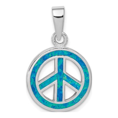 Sterling Silver Lab-Created Opal Peace Sign Pendant