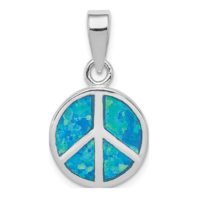 Sterling Silver Lab-Created Opal Peace Sign Pendant