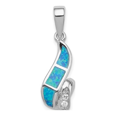 Sterling Silver Lab-Created Opal & CZ Twisted Pendant
