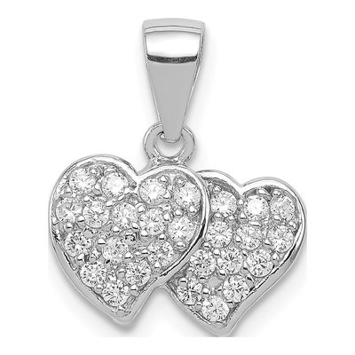 Sterling Silver CZ Double Hearts Pendant