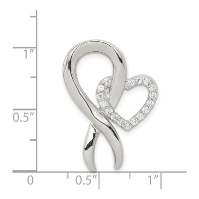 Sterling Silver CZ Heart Breast Cancer Ribbon Slide Pendant – view 4
