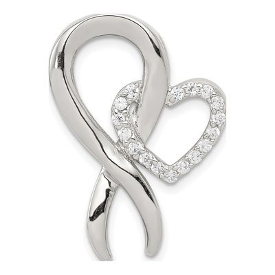 Sterling Silver CZ Heart Breast Cancer Ribbon Slide Pendant