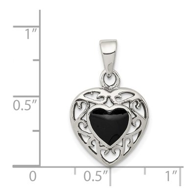 Sterling Silver Onyx Filigree Heart Pendant – view 4