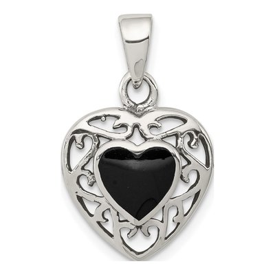 Sterling Silver Onyx Filigree Heart Pendant