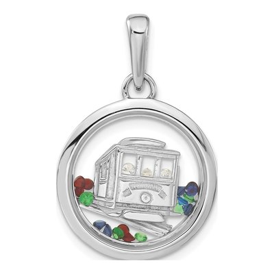 Sterling Silver Cable Car Floating Glass Pendant