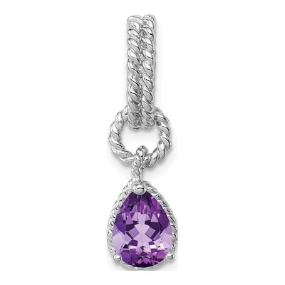 Sterling Silver Amethyst Pear Twisted Pendant