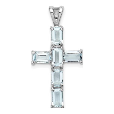 Sterling Silver Aquamarine Cross Pendant