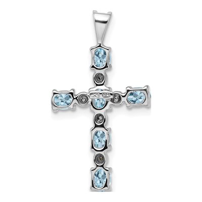 Sterling Silver Aquamarine & Diamond Cross Pendant – view 4