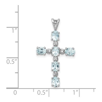 Sterling Silver Aquamarine & Diamond Cross Pendant – view 5