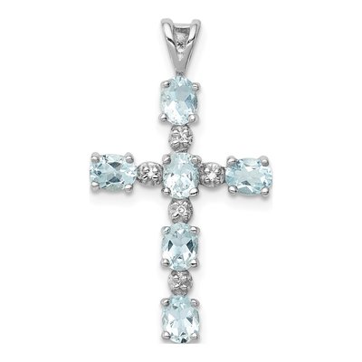 Sterling Silver Aquamarine & Diamond Cross Pendant