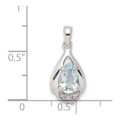 Sterling Silver Aquamarine & Diamond Pendant – view 4