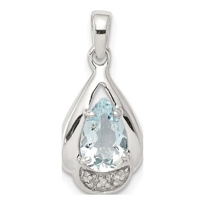 Sterling Silver Aquamarine & Diamond Pendant