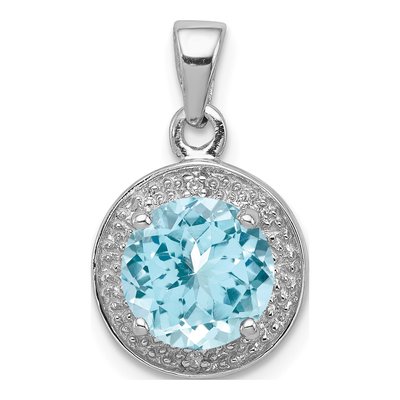 Sterling Silver Swiss Blue Topaz & Diamond BT Pendant