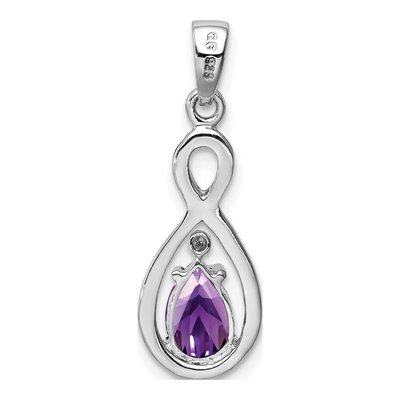 Sterling Silver Amethyst & Diamond Teardrop Pendant – view 5