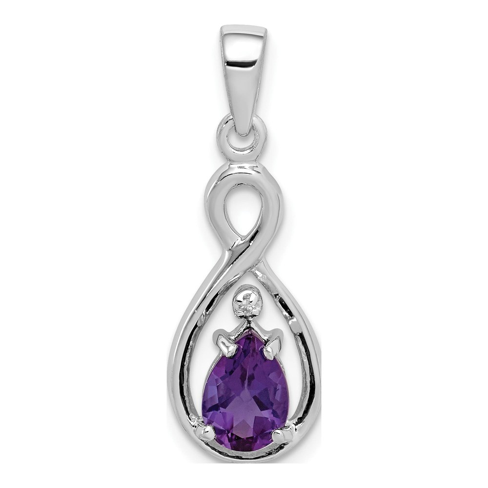 Sterling Silver Amethyst & Diamond Teardrop Pendant