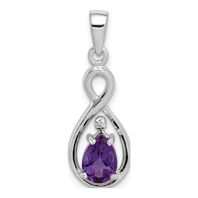 Sterling Silver Amethyst & Diamond Teardrop Pendant
