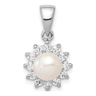 Sterling Silver Freshwater Cultured Pearl & CZ Pendant