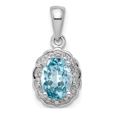 Sterling Silver Sky Blue Topaz & Diamond Oval Pendant
