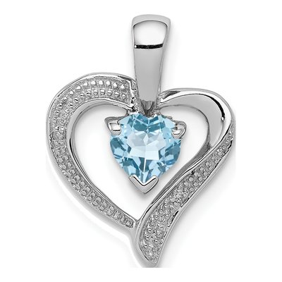 Sterling Silver Sky Blue Topaz & Diamond Heart Pendant