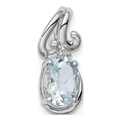 Sterling Silver Aquamarine & Diamond Oval Pendant