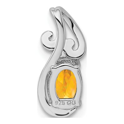 Sterling Silver Citrine & Diamond Oval Pendant – view 5