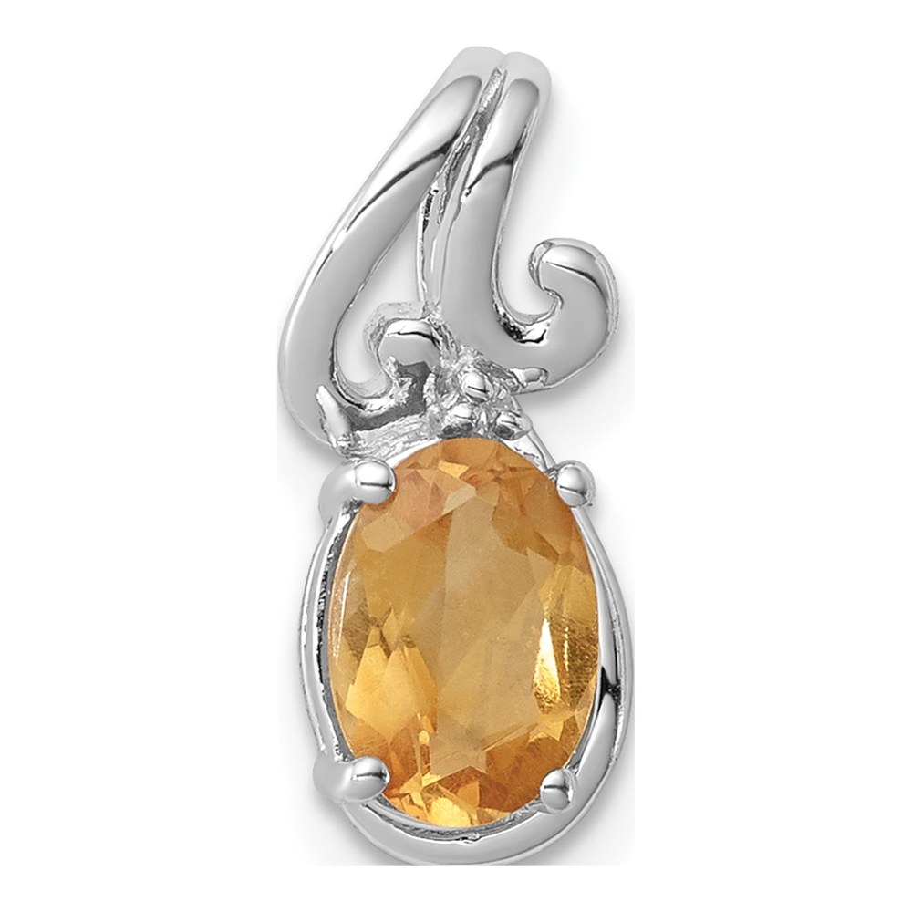 Sterling Silver Citrine & Diamond Oval Pendant