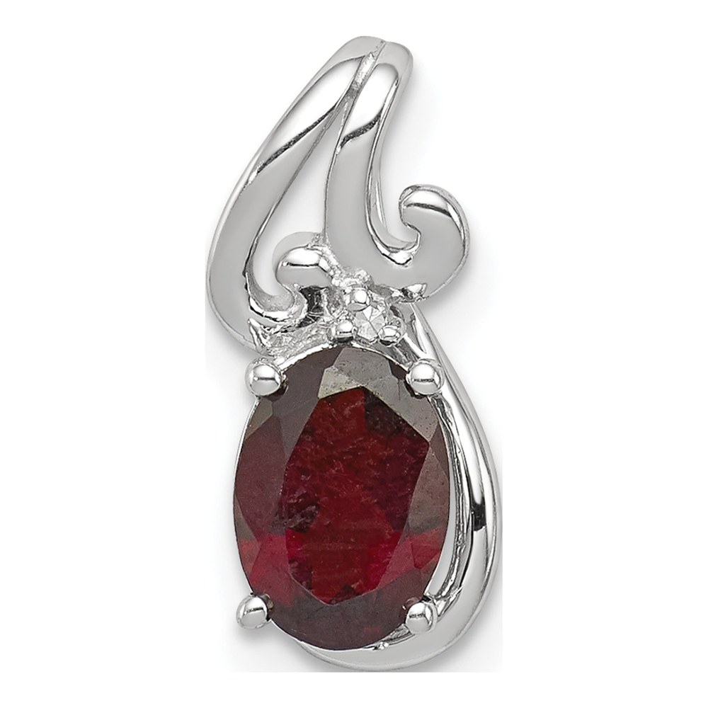 Sterling Silver Garnet & Diamond Oval Pendant