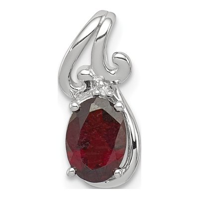 Sterling Silver Garnet & Diamond Oval Pendant