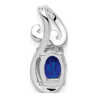 Sterling Silver Sapphire & Diamond Oval Pendant – view 5