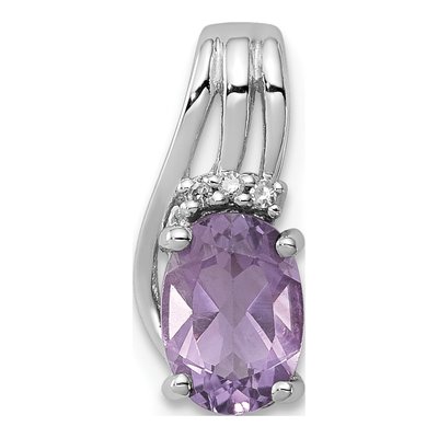 Sterling Silver Amethyst & Diamond Oval Pendant