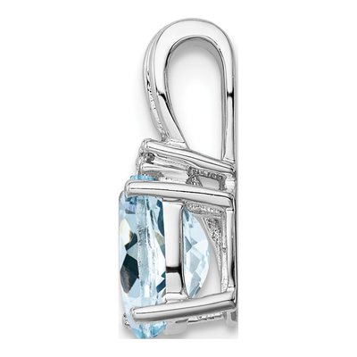 Sterling Silver Aquamarine & Diamond Oval Pendant – view 3