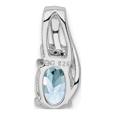 Sterling Silver Aquamarine & Diamond Oval Pendant – view 5
