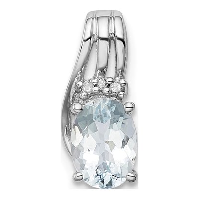 Sterling Silver Aquamarine & Diamond Oval Pendant